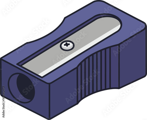 Pencil sharpener illustration in blue and gray with simple design and modern style perfect for stationery or school supplies