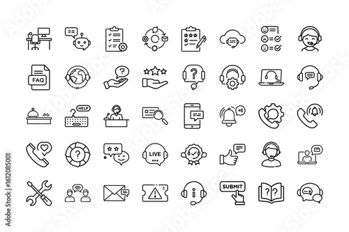 Customer Support Icon Set for Help Desk Call Center Service UI