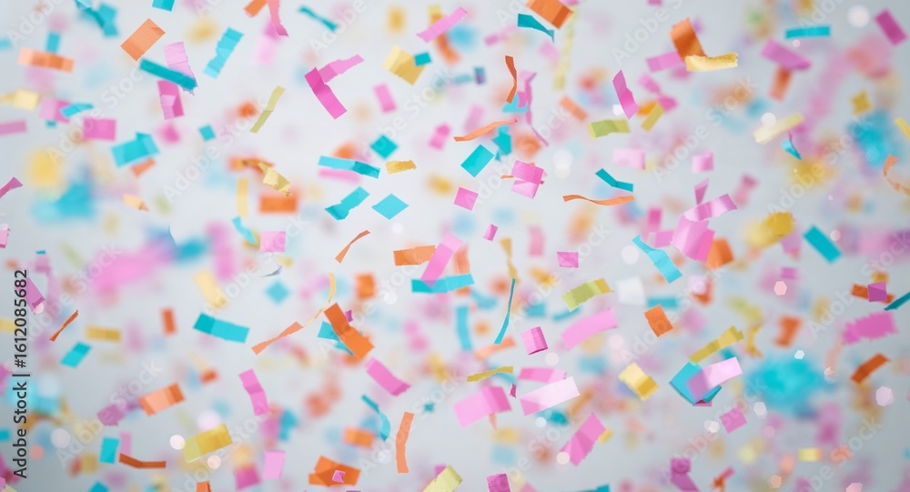 Fototapeta premium Colorful confetti falling against a light background creating a festive and celebratory atmosphere