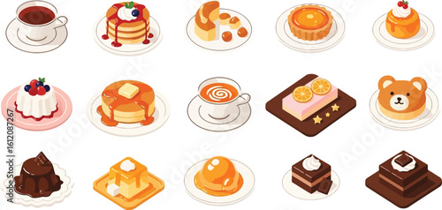 Delicious desserts and sweet treats illustration for bakery menu and food blog design vector