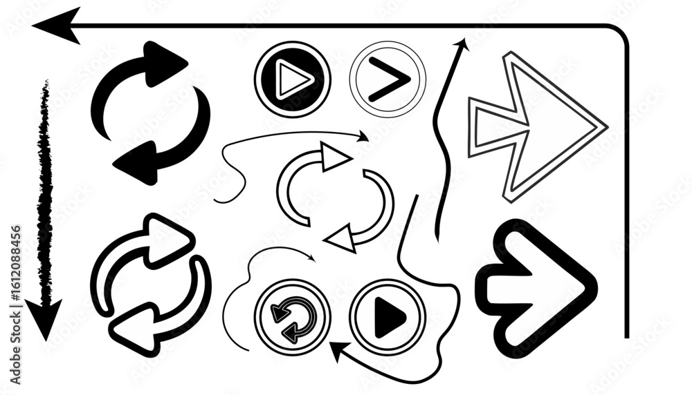 Fototapeta premium Collection hand drawn arrows. Set simple arrows isolated on white background. Arrow mark icons. Arrow paint - stock vector.
