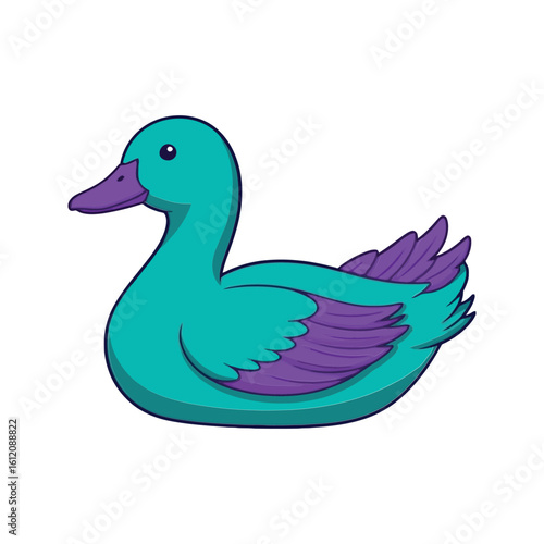 Adorable Teal Duck with Purple Feathers Sitting Calmly on Water Vector Sticker