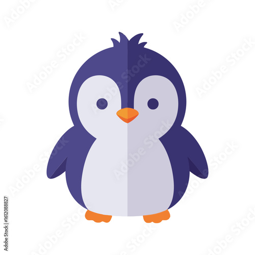 Cute Purple Penguin Vector Sticker Illustration Adorable Flightless Bird Character Fun Design
