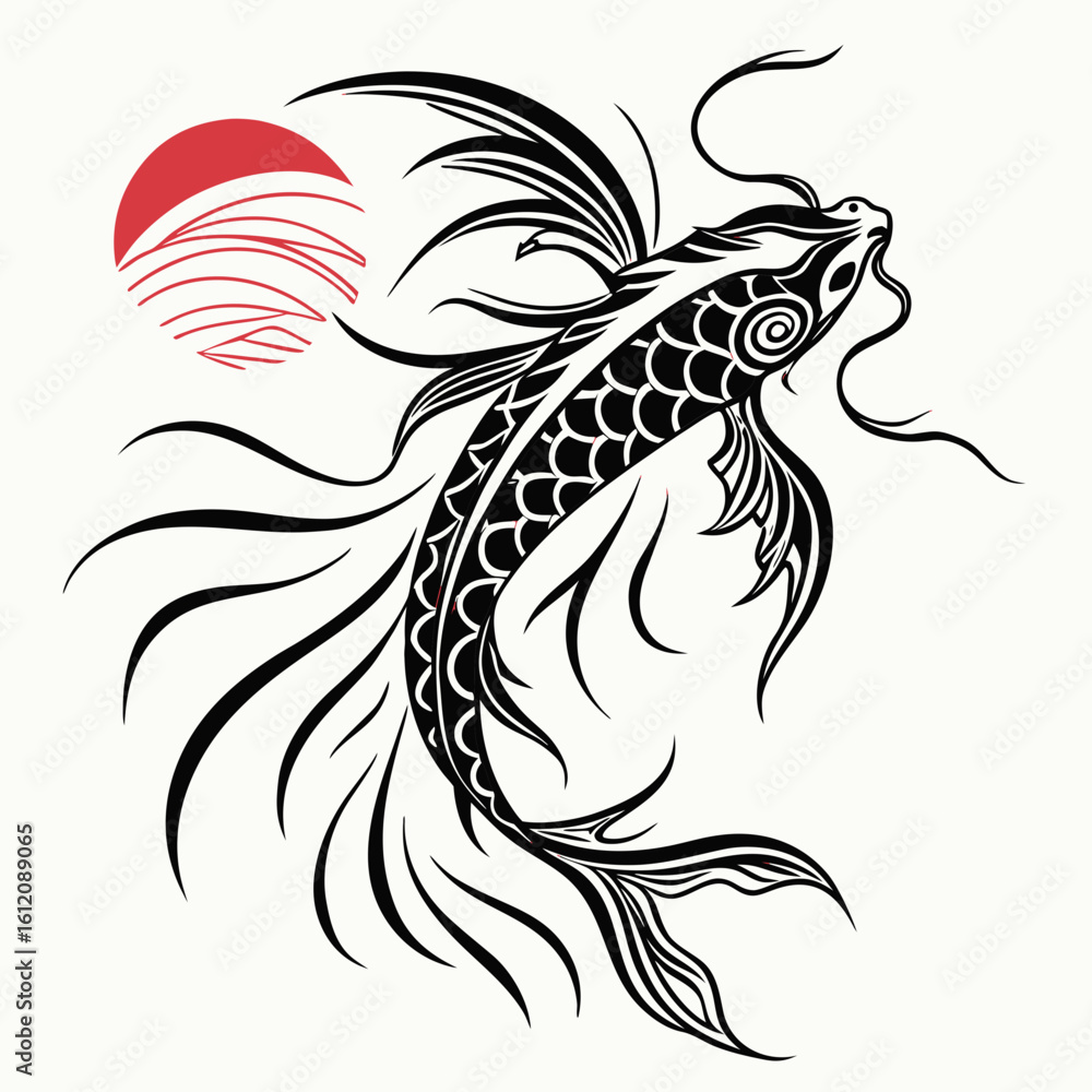 Fototapeta premium Abstract Japanese Dragon Stylized Black Ink 1