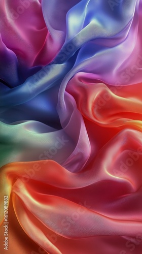 Vibrant Silk Fabric With Flowing Colors in a Rich Gradient Resembling a Sunse...