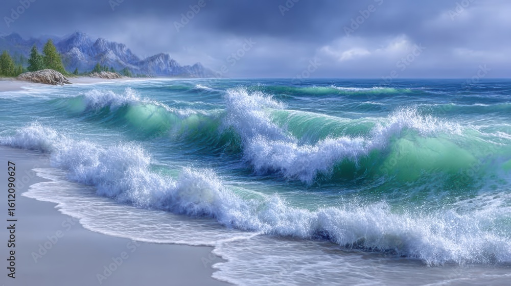 Fototapeta premium Stunning storm waves with emerald green water