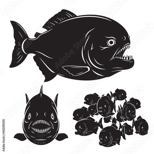 Set of 3 Piranha Silhouettes as an Amazonian Fish Icon Set