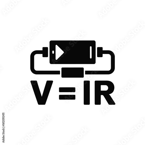 Ohm s law v ir with battery and wires silhouette isolated on white background