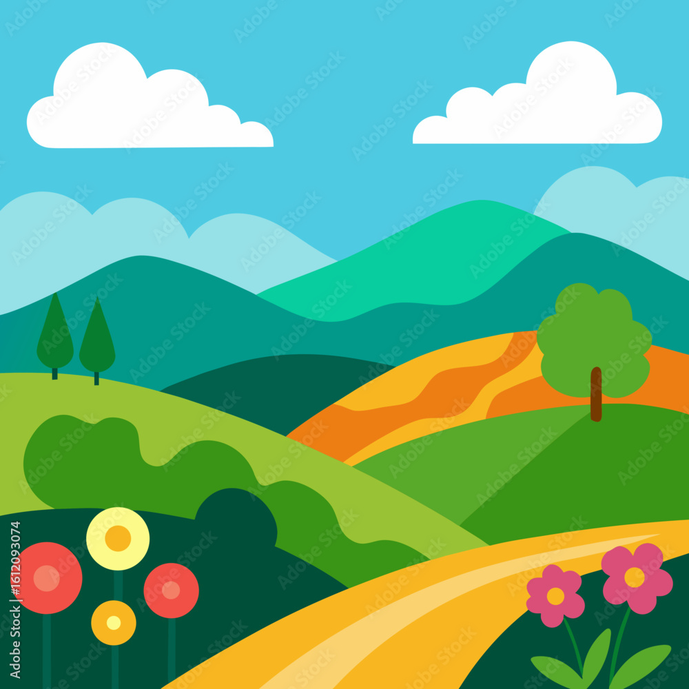 Fototapeta premium summer landscape with trees and hills