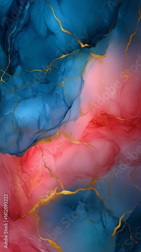 Brightly Colored Abstract Artwork Featuring Swirls of Blue, Pink, and Gold Ac...