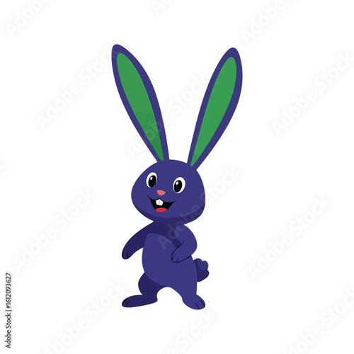 Adorable Purple Bunny Rabbit with Big Ears Standing and Waving Hello Happily