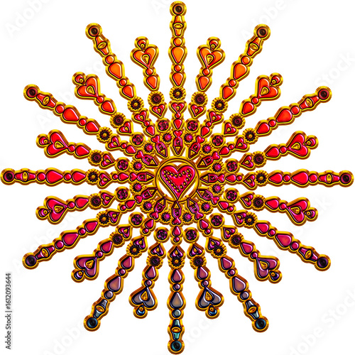 golden decoration beads mandala, Decorative Intricate Jewelry Design, 3D Luxury Wall Art Ornament. Ideal for wall art design, luxury branding, fashion and decoration.