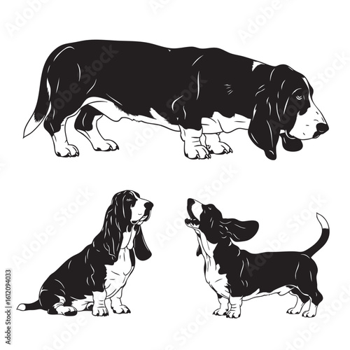 Set of 3 Basset Hound Silhouettes as a Scent Hound Dog Set