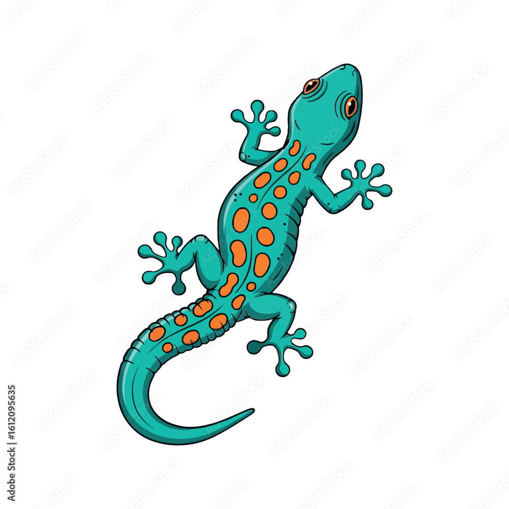 Fototapeta premium Vibrant Turquoise Gecko with Orange Spots Illustration for Nature Enthusiasts and Reptile Lovers