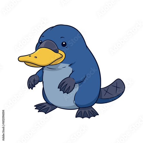 Adorable Blue Platypus Cartoon Character Standing Proudly as a Cute Animal Sticker Design