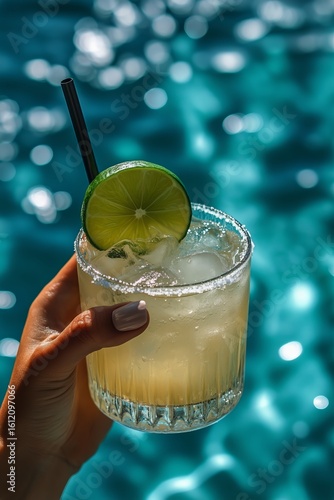 Enjoying a Refreshing Cocktail by the Pool on a Sunny Day