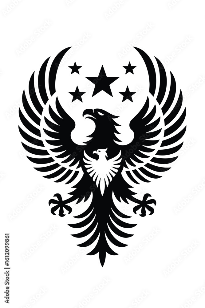 Obraz premium Black eagle with outstretched wings and stars bird