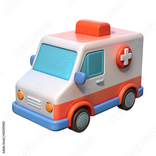 Cartoon ambulance vehicle with red cross isolated on transparent background