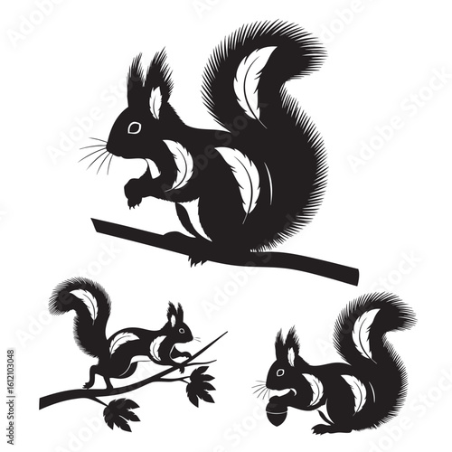 Set of 3 Red Squirrel Silhouettes as a British Rodent Icon Set