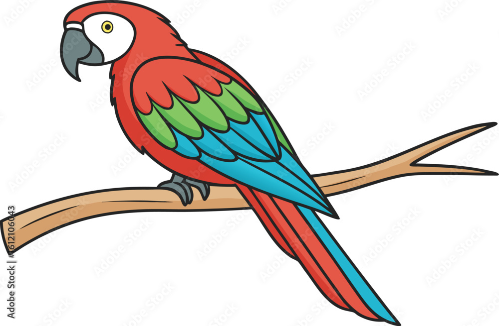 Obraz premium Beautiful colorful parrot perched on branch. Exotic bright colorful parrot in natural habitat. Tropical colorful parrot with vivid feathers. Close up of vibrant colorful parrot bird Stunning colorful