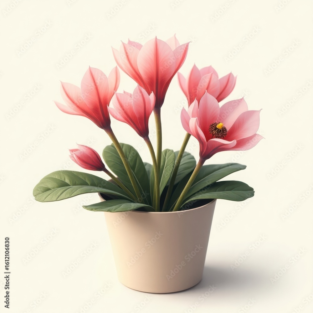 Obraz premium Elegant Pink Flower in Soft Pot – Botanical and Home Decor Scene