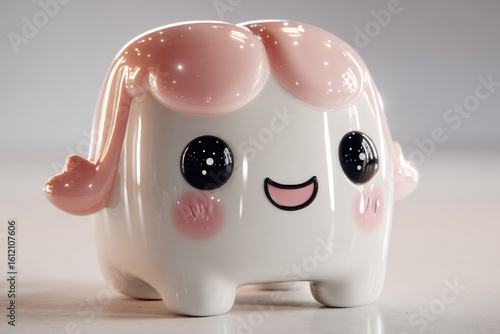 Cute, stylized, cartoon creature with pink accents