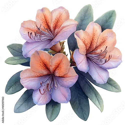 Rhododendron Flower, watercolor vector, isolated on a white background.
