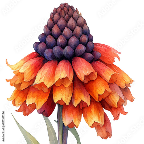 Red Hot Poker Flower, watercolor drawing vector, isolated on a white background.