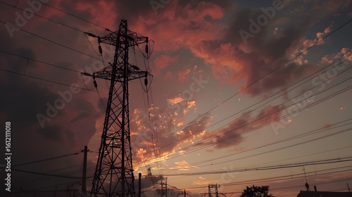  transmitter power lines at sunset
