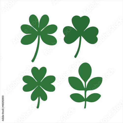Collection of green clover leaves, symbolizing nature, luck, and plants