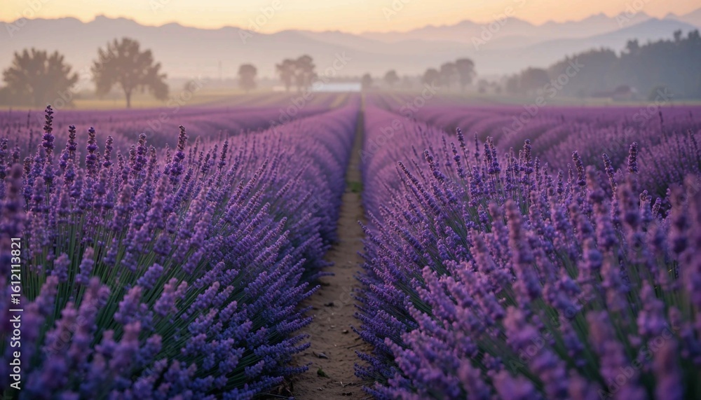 Obraz premium blooming lavender in countryside during summer haze