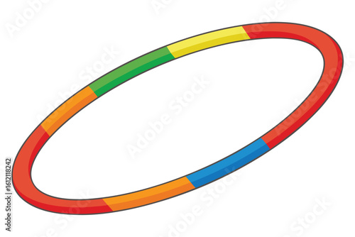 Brightly colored hula hoop for fitness fun and playful exercise in a rainbow spectrum shape on white