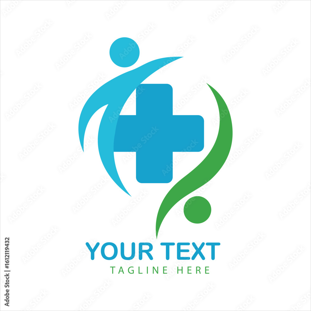 Obraz premium Medical logo with a human figure and a cross, symbolizing health and care
