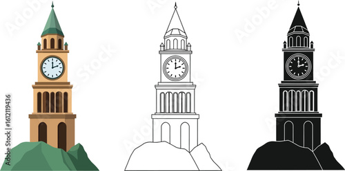 Vector illustration of clock tower big ben line art silhouette on white background vector