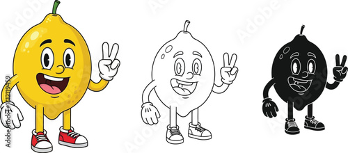 Cartoon lemon character vector illustration with peace sign for graphic design use vector