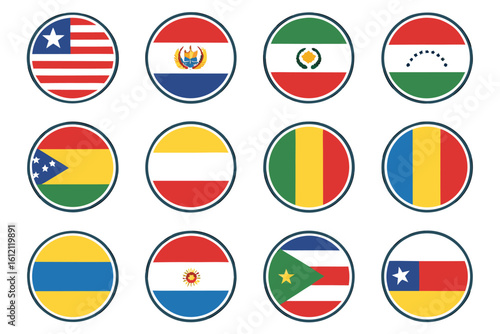 Free Download Collection of Twelve Unique Circular World Flags International Symbols and Representations of Diverse Nations Around the Globe - GFXLoad