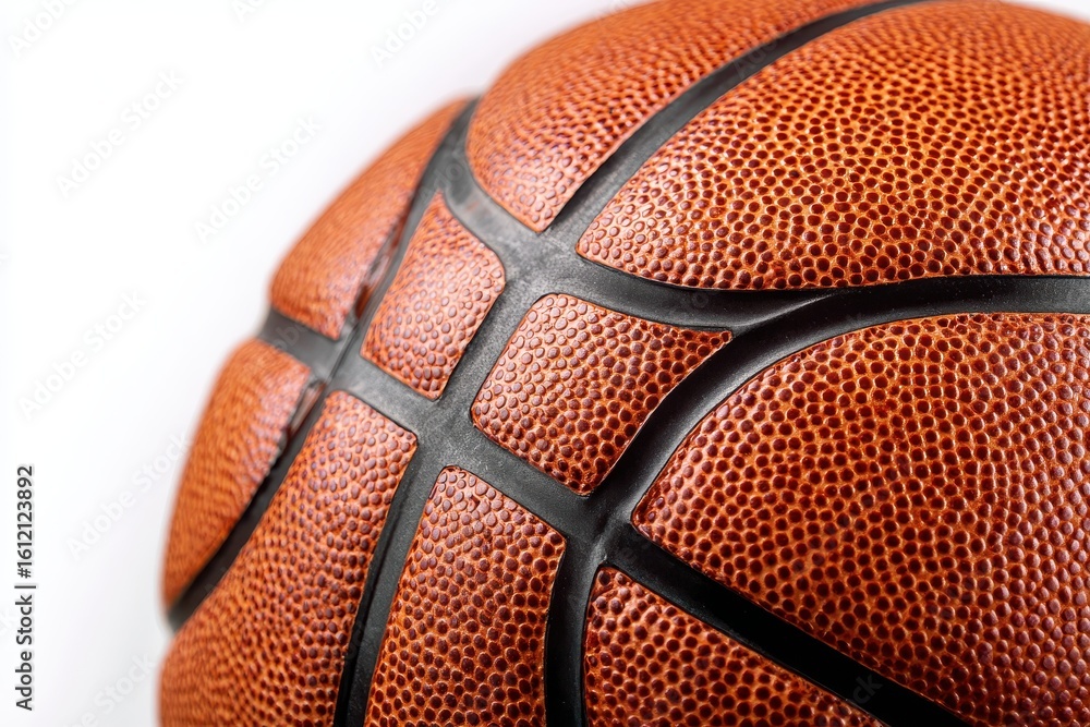 Fototapeta premium Realistic basketball with detailed texture isolated on white background, perfect for sports design or educational materials about basketball