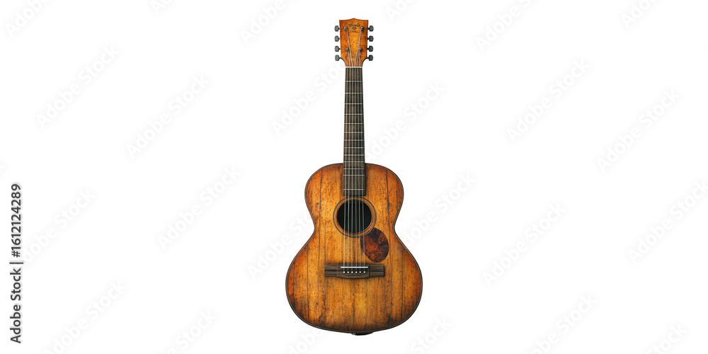 Obraz premium Vintage Acoustic Guitar. Classic Musical Instrument For Folk And Blues Isolated On Transparent Background