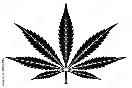 Marijuana Leaf Silhouette Isolated on White Background Represents Cannabis Industry and Legalization Worldwide