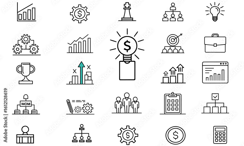 Naklejka premium Collection of business and finance icons in a grid layout