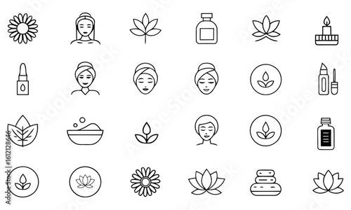 Collection of beauty and wellness icons for skincare and cosmetics