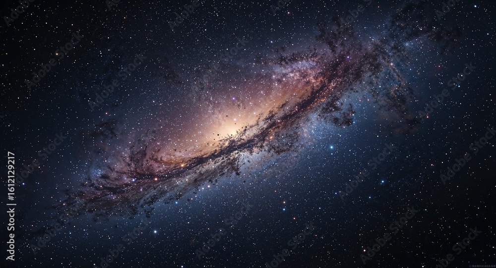 Fototapeta premium A captivating view of a spiral galaxy with vibrant colors and countless stars scattered across space