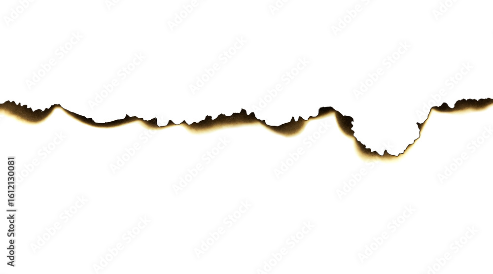 Fototapeta premium Burnt and torn paper edge. Vintage grunge texture or divider element for design isolated on white background with clipping path.