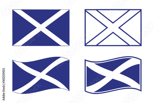 Scottish Flag Vector Set featuring St Andrews Cross Designs in Blue and White Perfect for National Celebrations and Graphic Elements