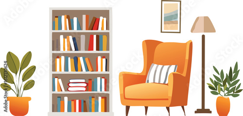 Cozy Home Library with Bookshelves and Inviting Reading Chair