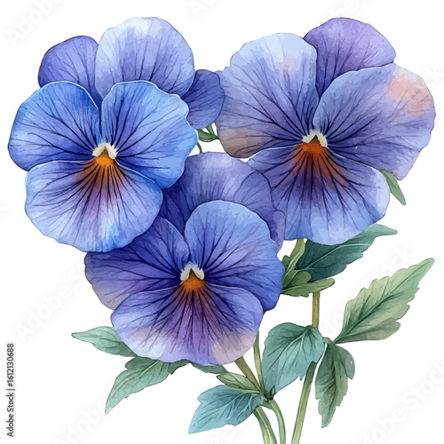 Pansy Flower, watercolor clipart vector, isolated on a white background.