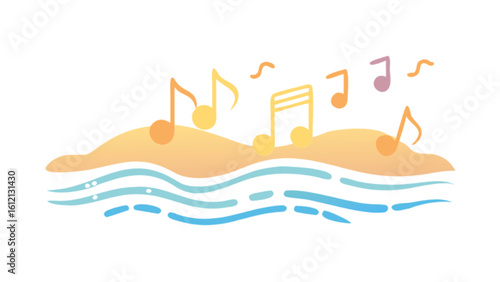 Beach music notes vector illustration for summer vibes and musical relaxation design projects and creative content