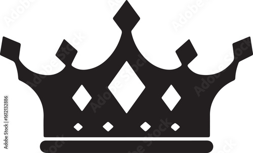 Minimalist icon of a short king crown with diamond shapes, silhouette on white background