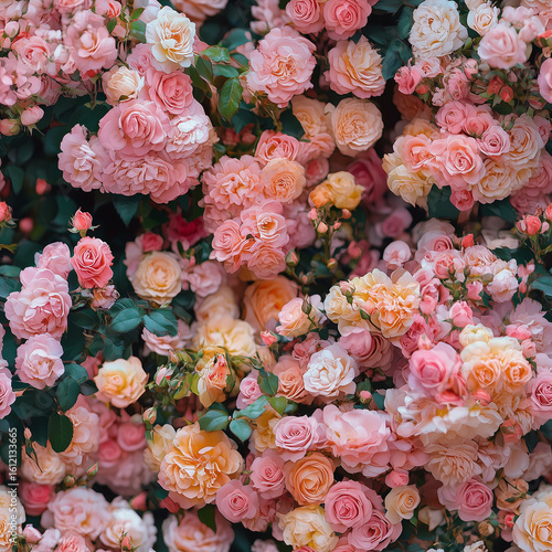 Vibrant Pink Roses Blooming Abundantly on a Lush Green Wall During Spring.
