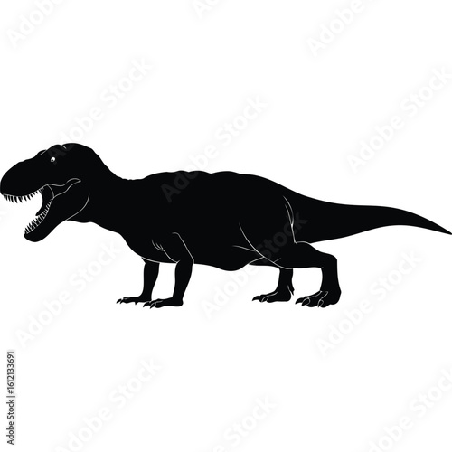 Tyrannosaurus Rex Silhouette, Powerful Dinosaur Vector, Prehistoric Animal, Jurassic Era, Black and White Graphic